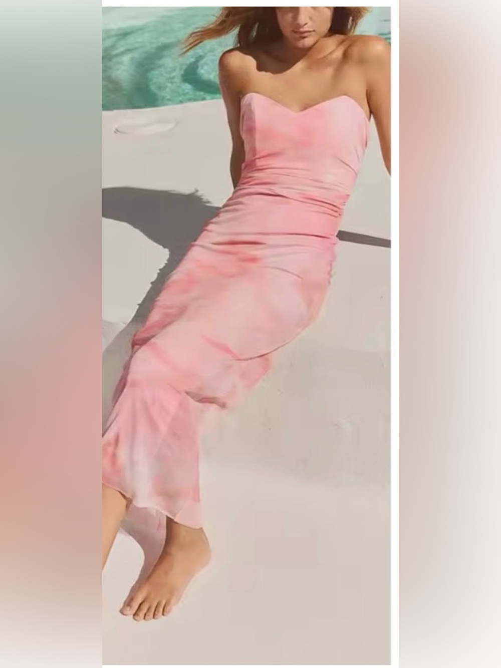 Zara Strapless Pink Watercolor Sheath Dress NWT